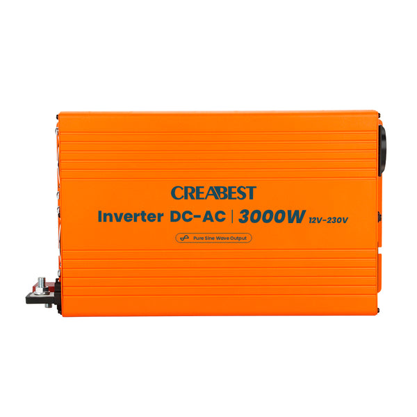 CREABEST 3000W Inverter 12v 230v till Husbil Biltema Ren Sinus Med Strömkabel & 2X Batterikabel 50 mm²